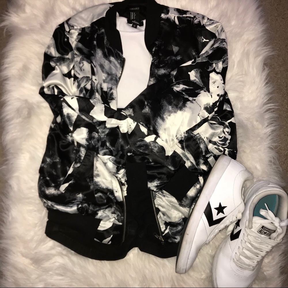 Forever 21 Black & White Silk Jacket